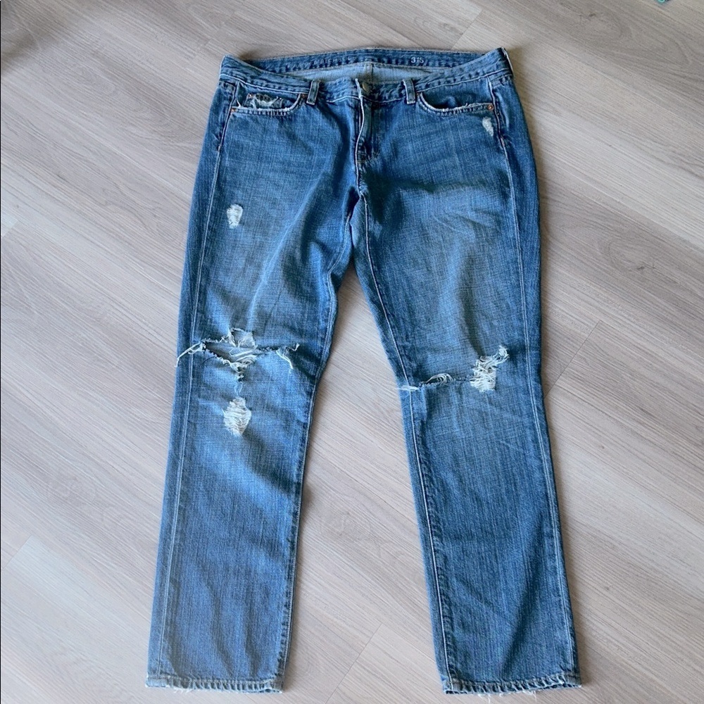 J Crew Vintage Matchstick Straight Leg Blue Jeans 31S Distressed Women’s Denim